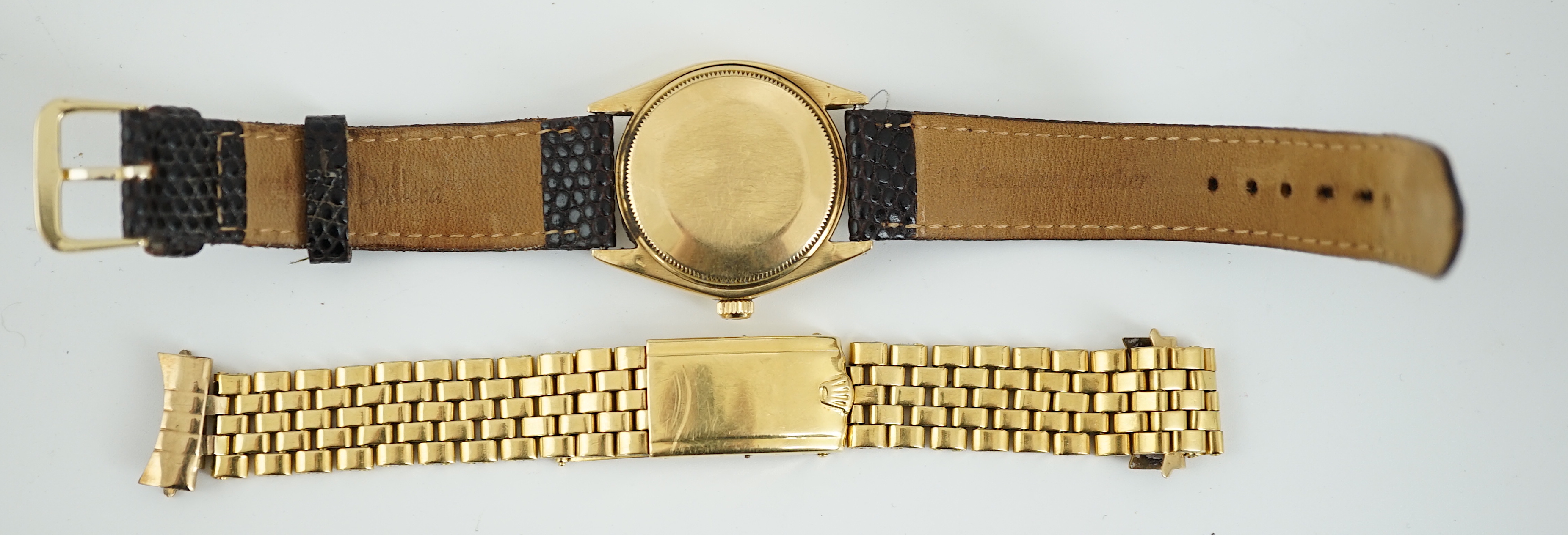 A gentleman's mid 1960's 18ct gold Rolex Oyster Perpetual wrist watch